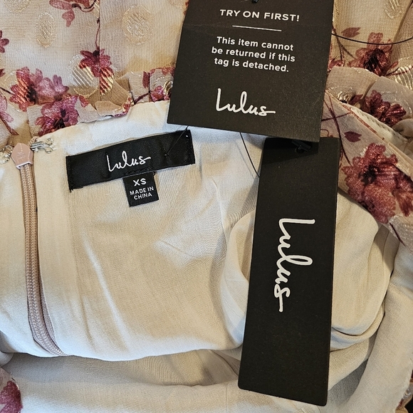 Lulus Terrace Views Taupe/ Pink Floral Print Tiered Midi w Tying Shoulder Straps - Picture 13 of 14